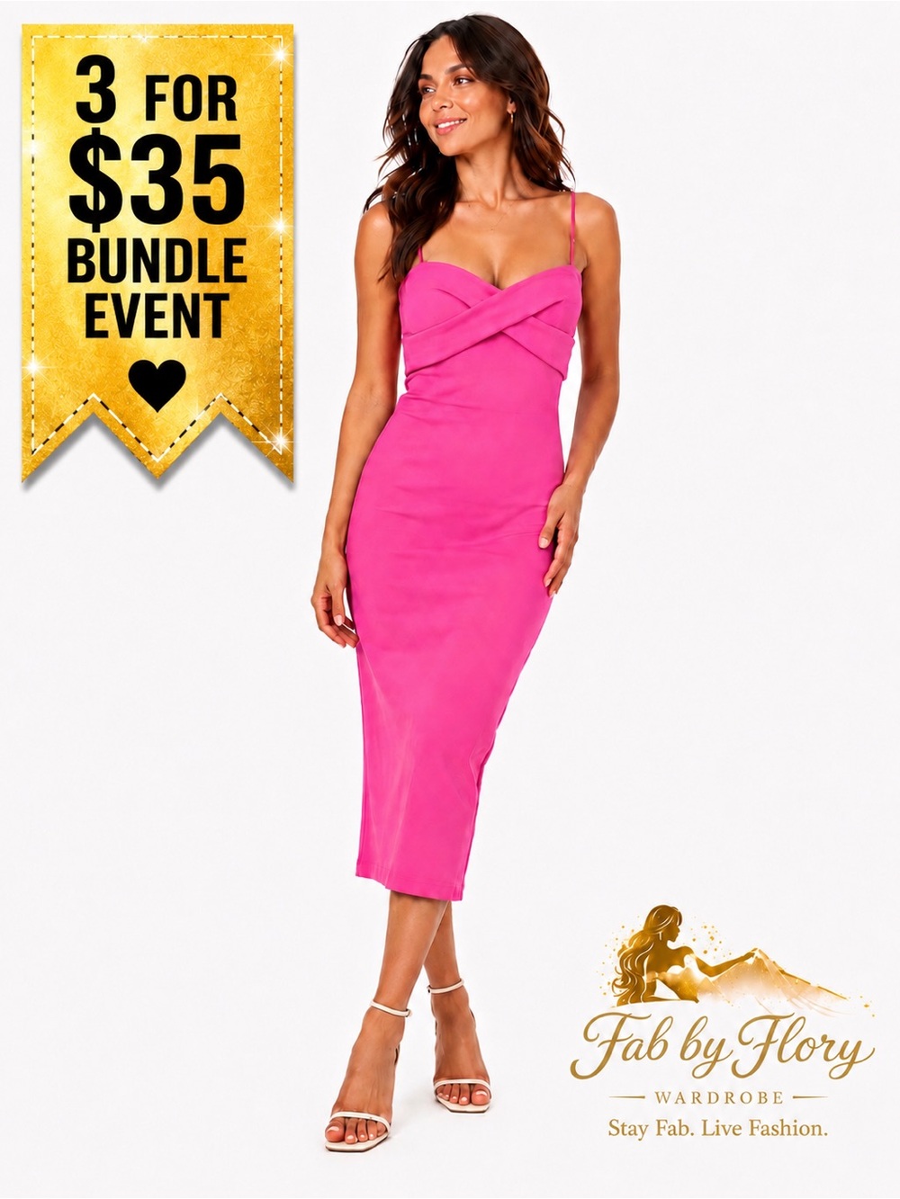 Love X Design ✨ Hot Pink Twist-Front Midi Dress